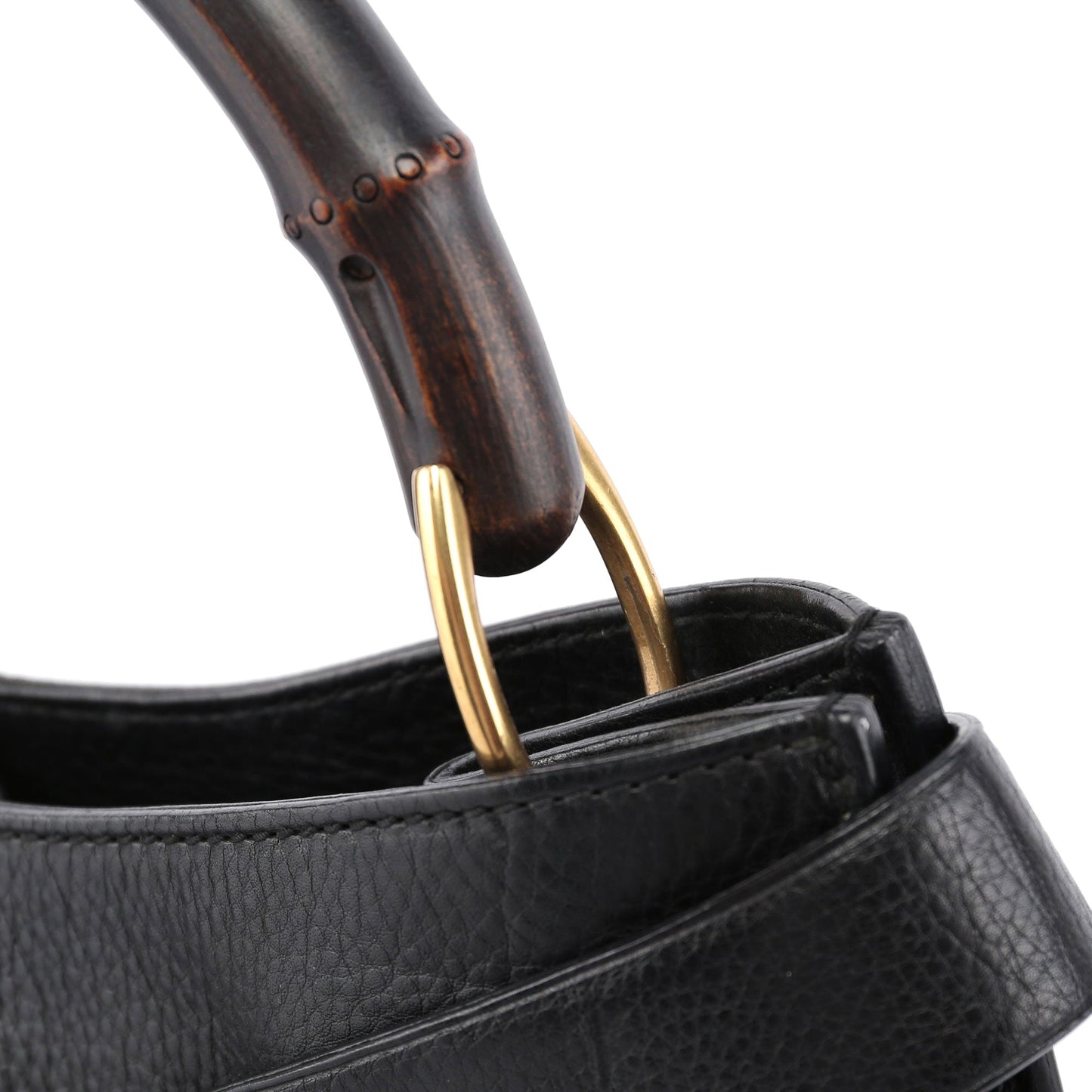 Black Leather Bamboo Top Handle Bag