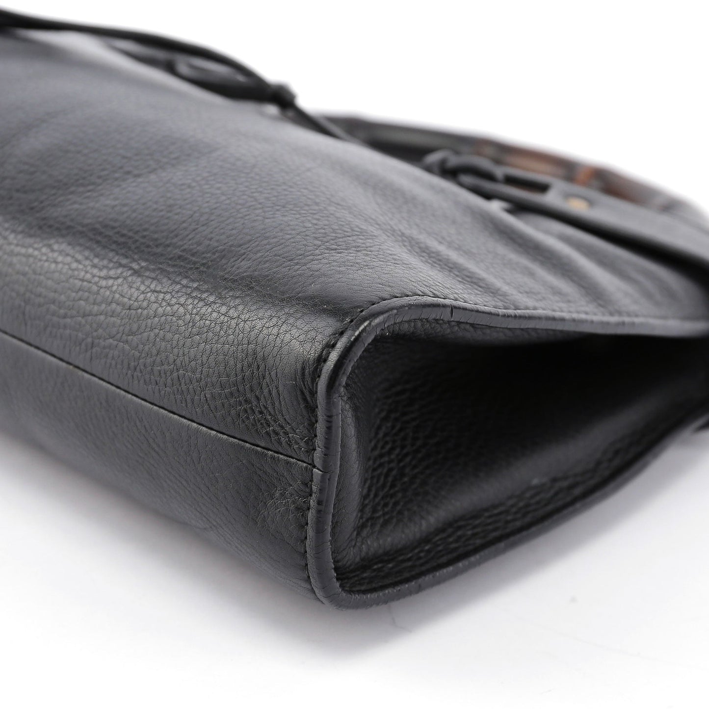 Black Leather Bamboo Top Handle Bag