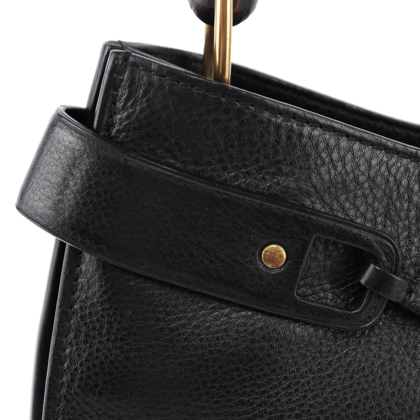 Black Leather Bamboo Top Handle Bag