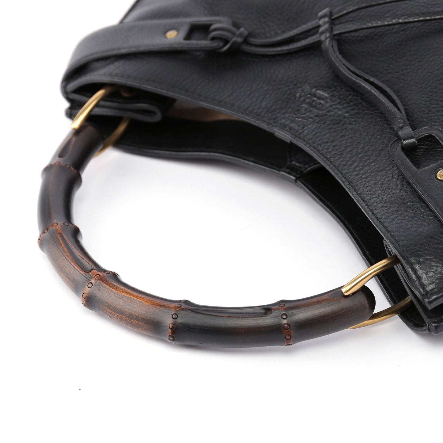 Black Leather Bamboo Top Handle Bag