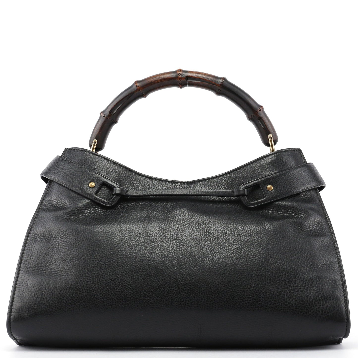 Black Leather Bamboo Top Handle Bag