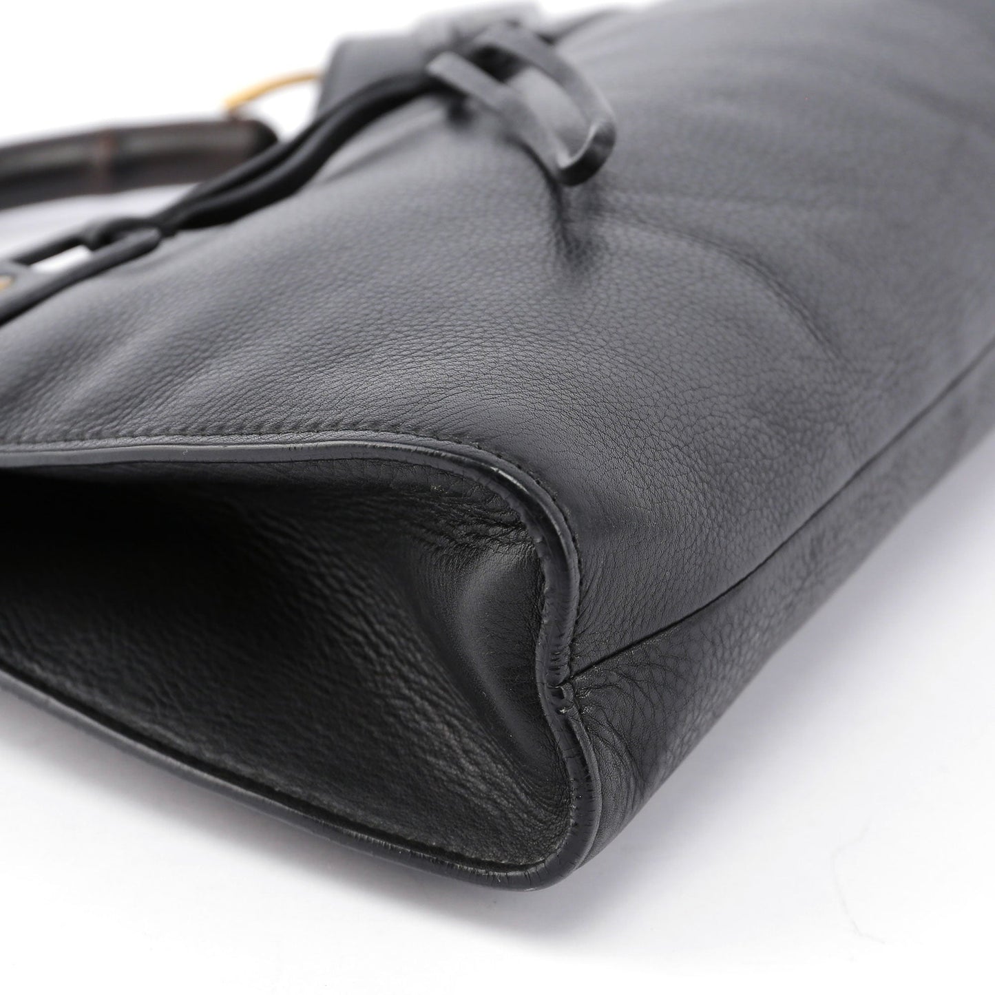 Black Leather Bamboo Top Handle Bag