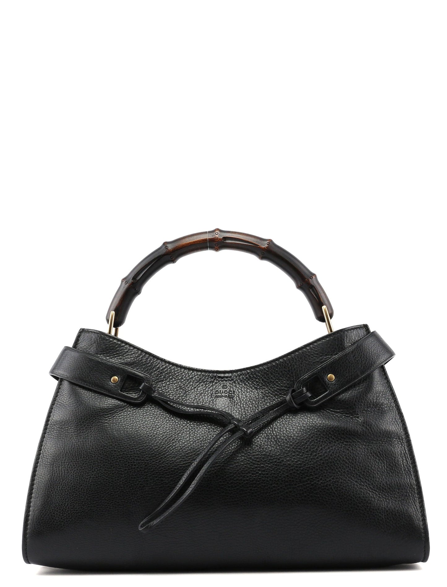 Black Leather Bamboo Top Handle Bag