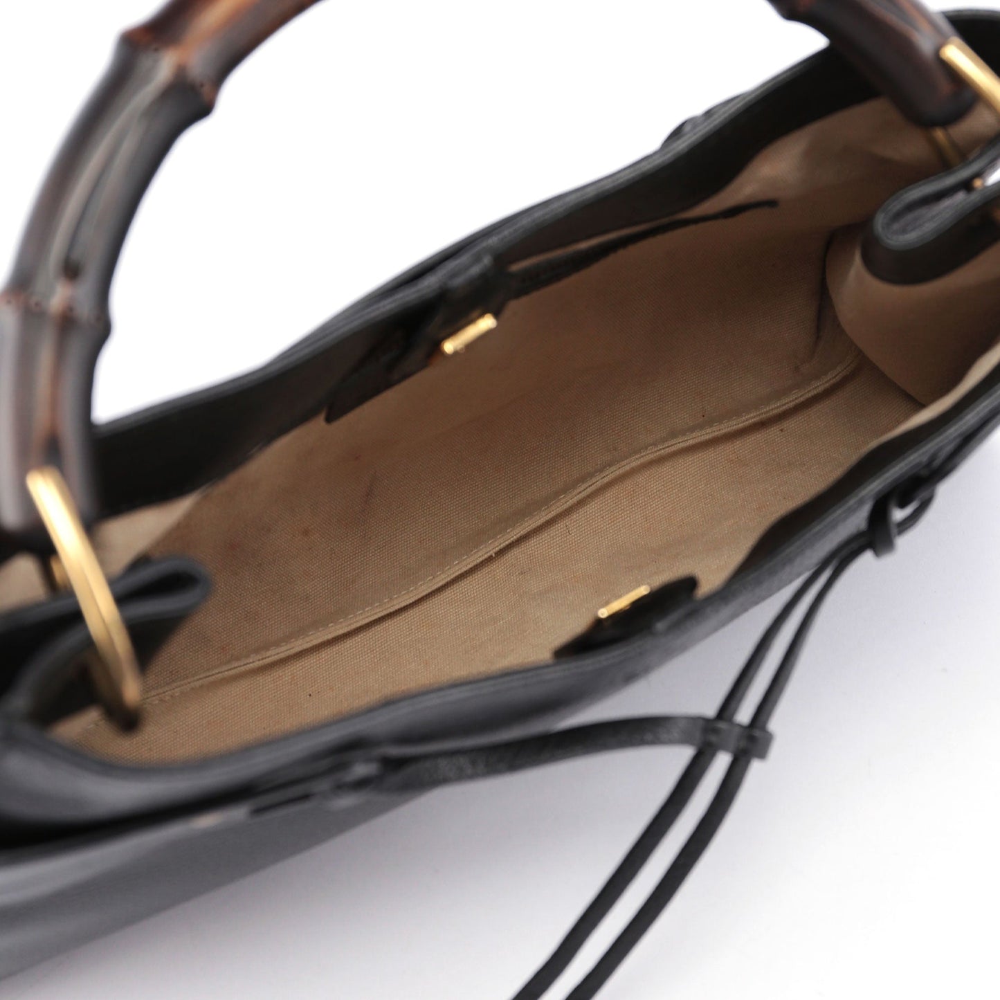 Black Leather Bamboo Top Handle Bag