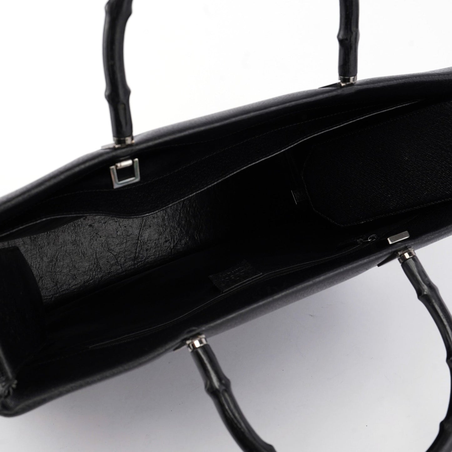 Black Leather Bamboo Tote 2-Way
