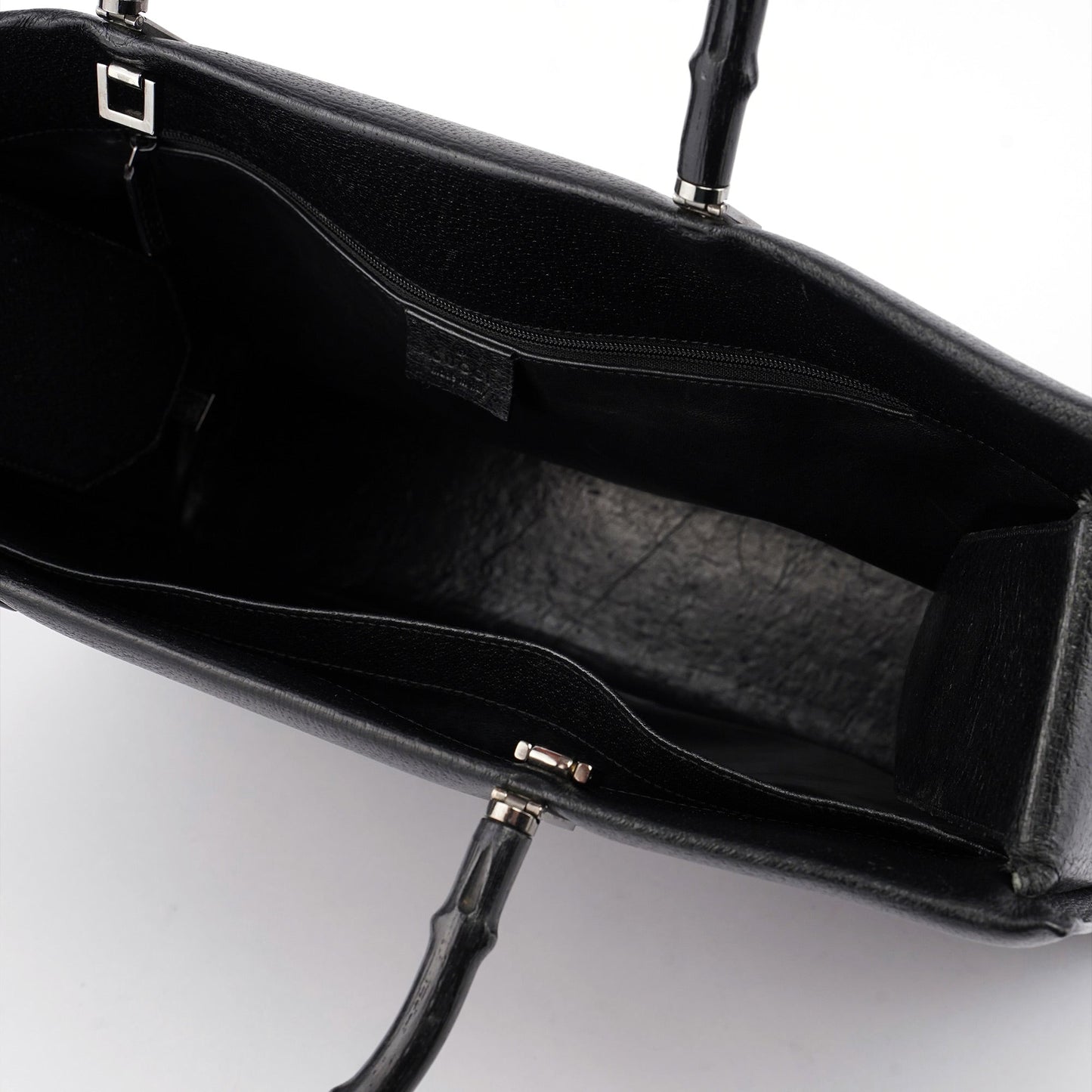 Black Leather Bamboo Tote 2-Way