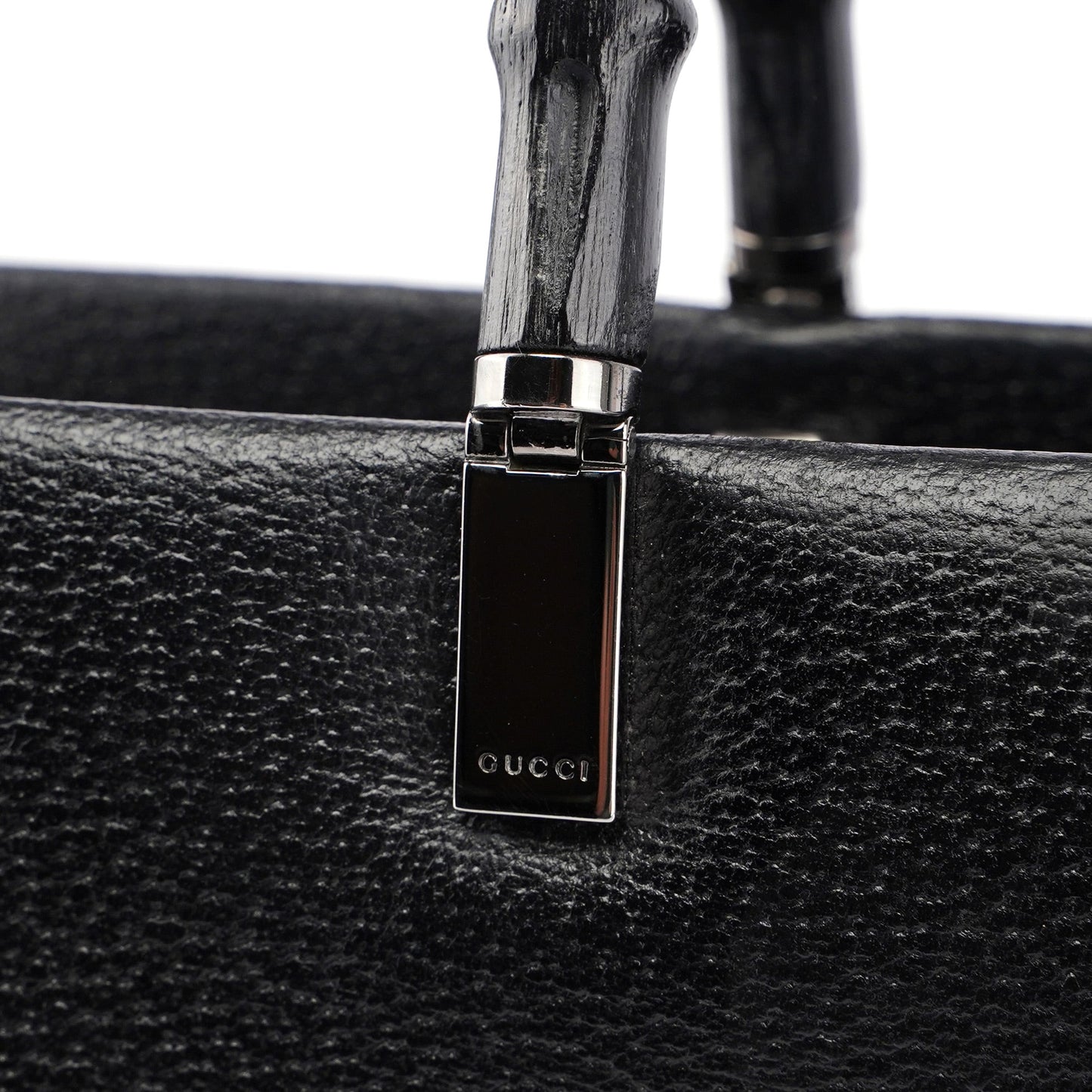 Black Leather Bamboo Tote 2-Way