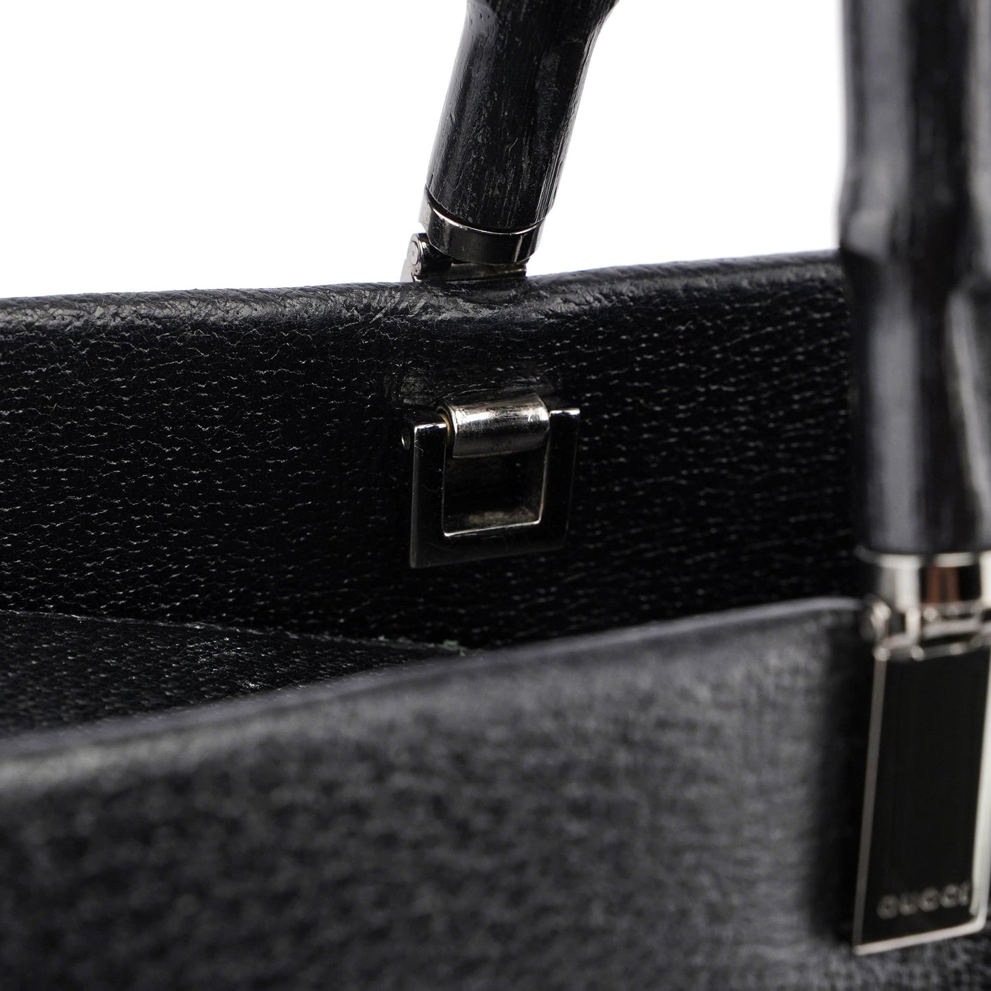 Black Leather Bamboo Tote 2-Way