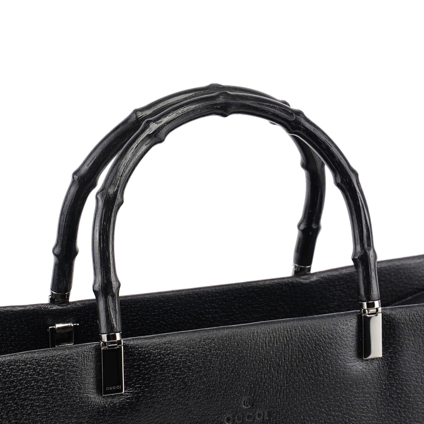 Black Leather Bamboo Tote 2-Way