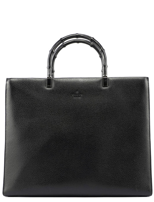 Black Leather Bamboo Tote 2-Way