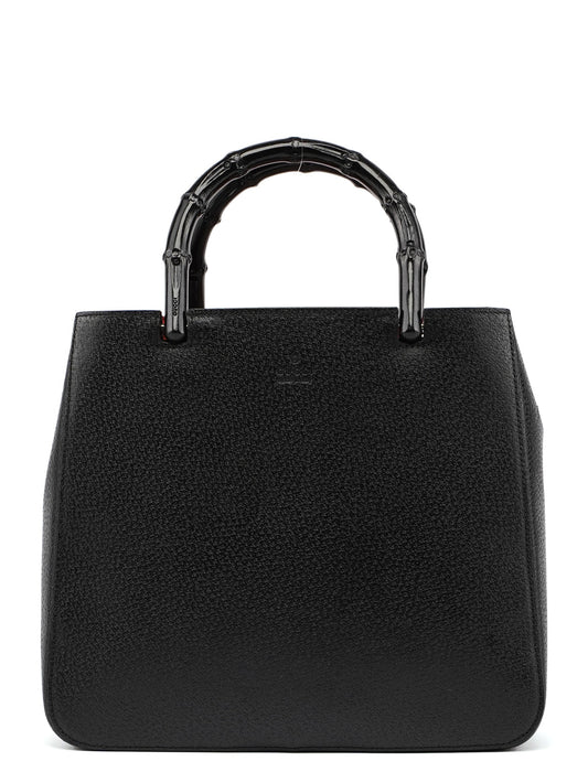 Black Leather Bamboo Tote