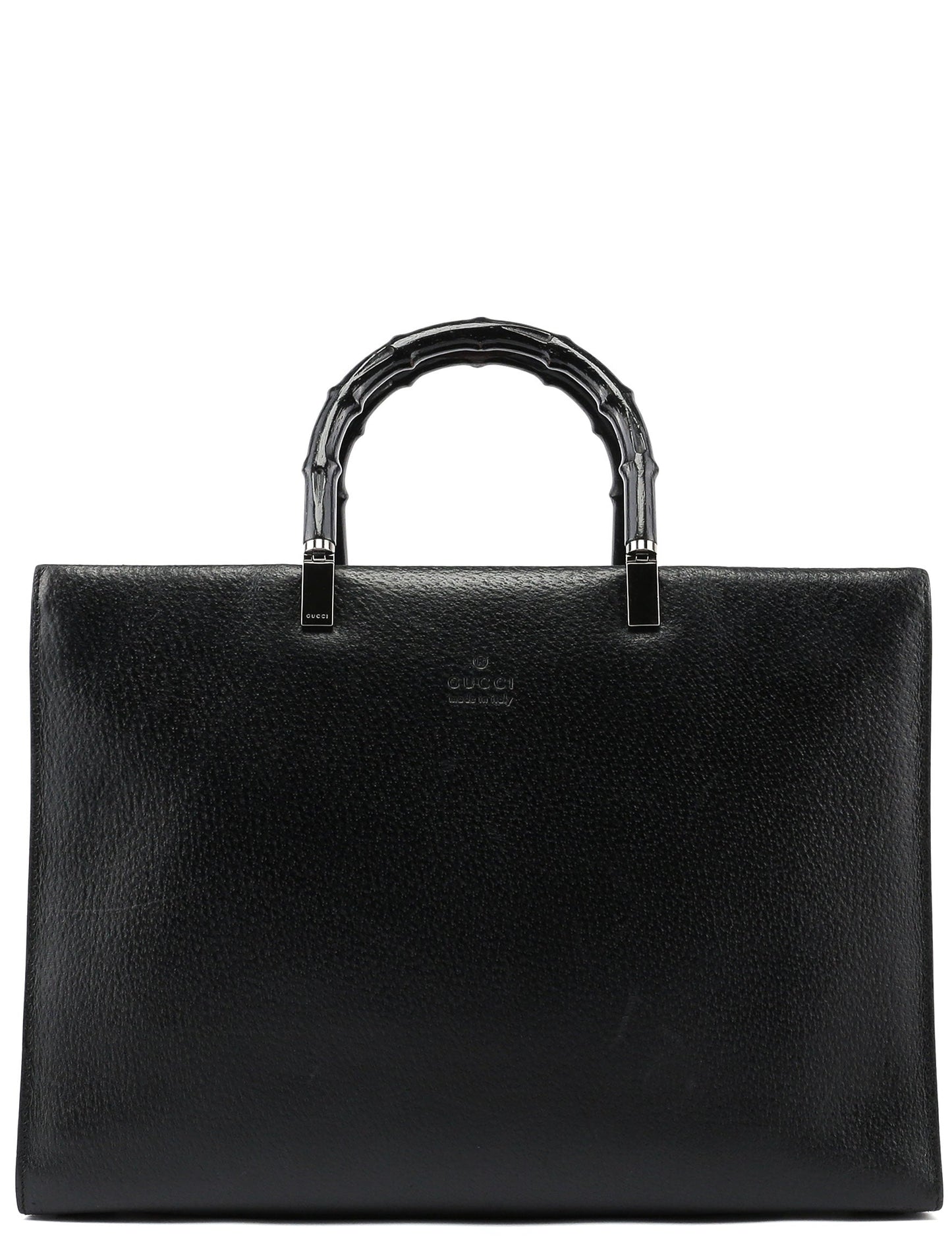 Black Leather Bamboo Tote