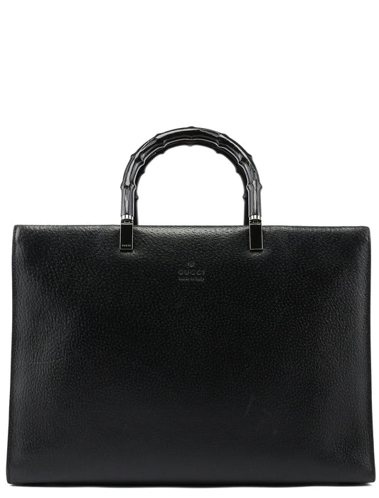 Black Leather Bamboo Tote