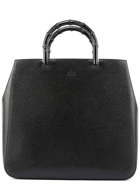 Black Leather Bamboo Tote