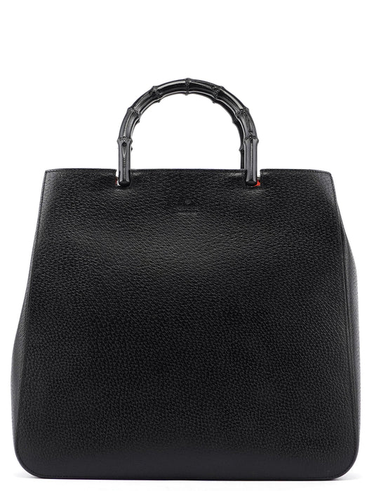 Black Leather Bamboo Tote