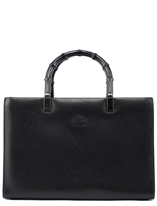 Black Leather Bamboo Tote
