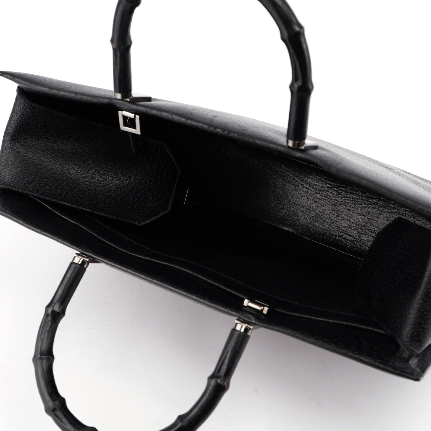Black Leather Bamboo Tote