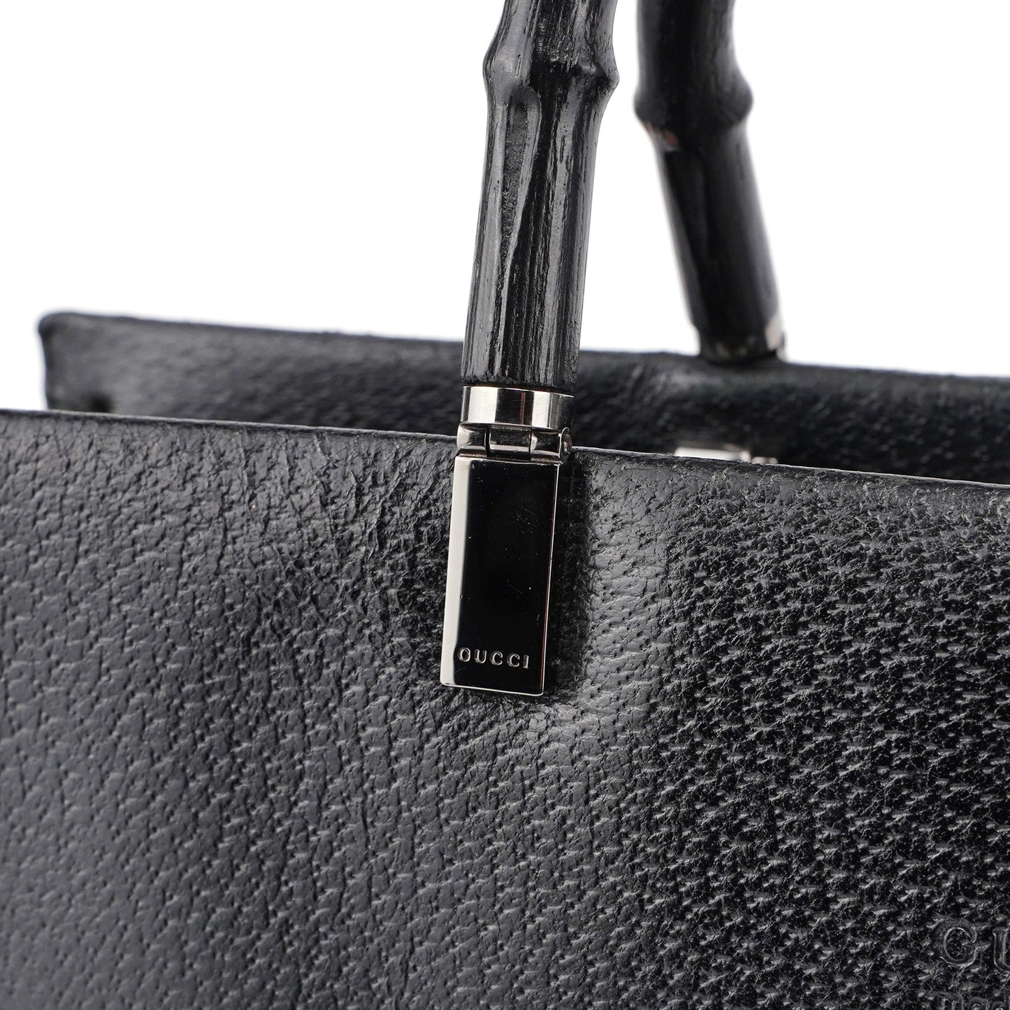 Black Leather Bamboo Tote