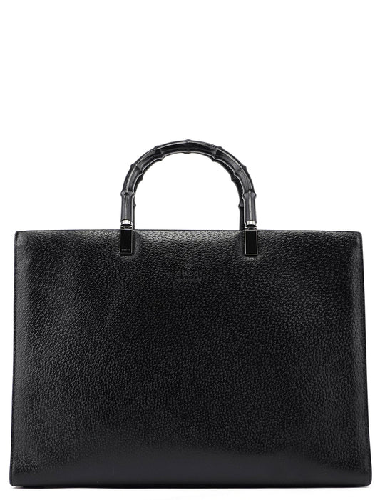 Black Leather Bamboo Tote