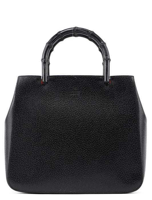 Black Leather Bamboo Tote