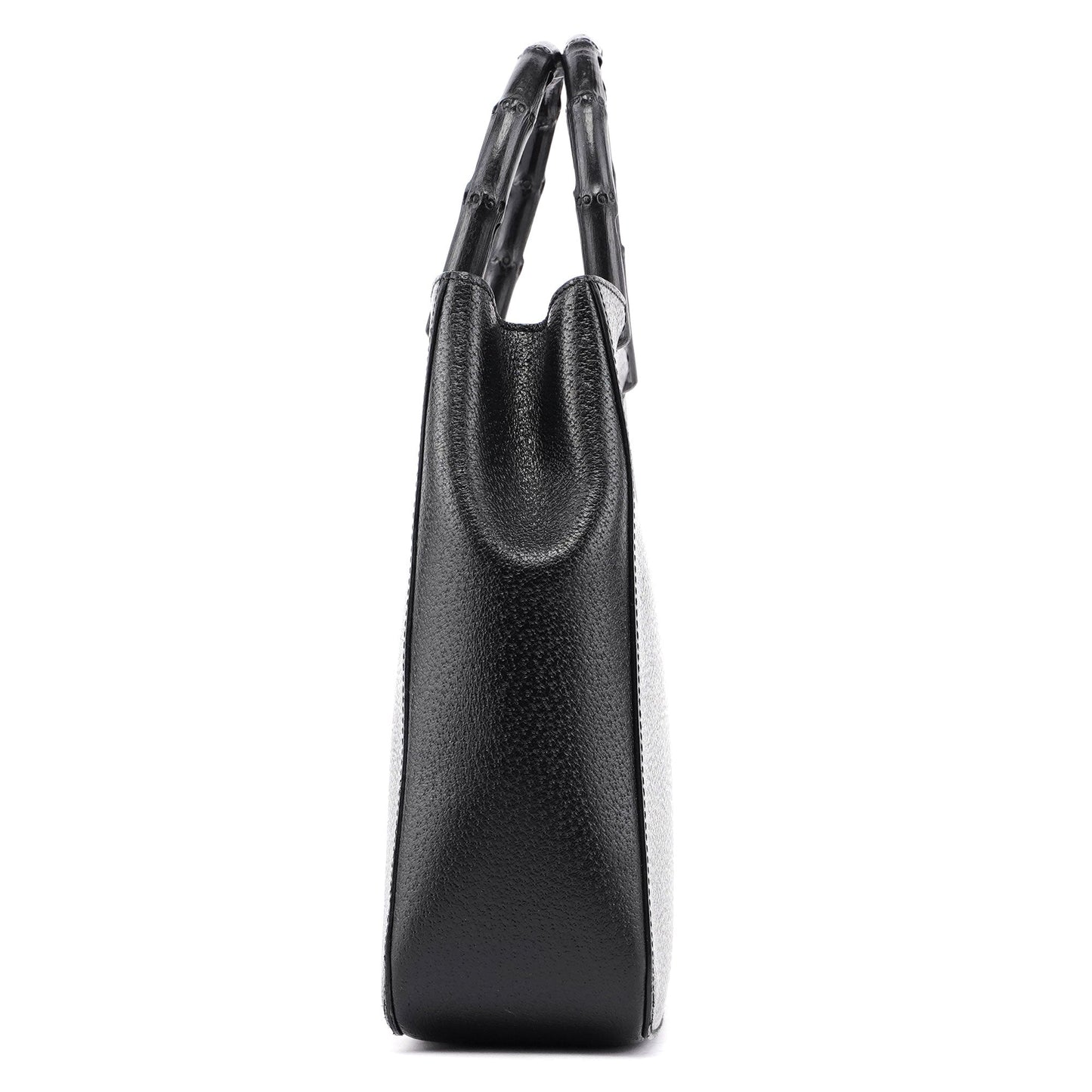 Black Leather Bamboo Tote