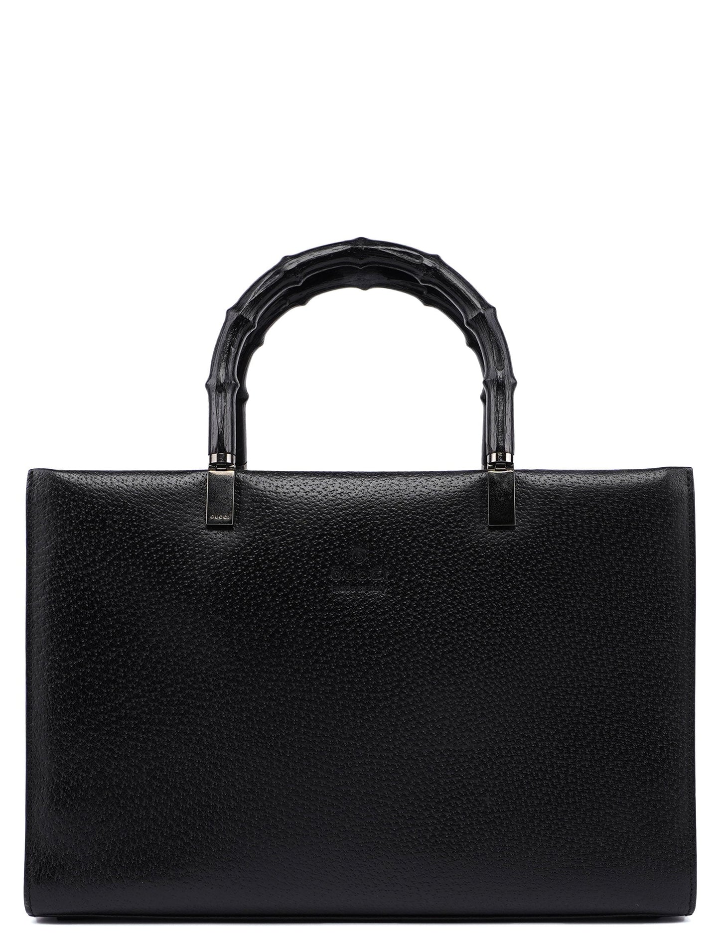 Black Leather Bamboo Tote Bag