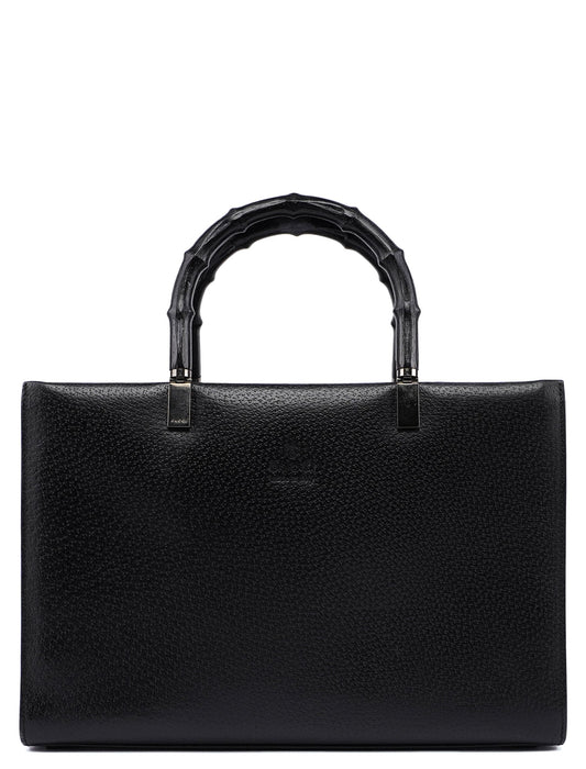 Black Leather Bamboo Tote Bag