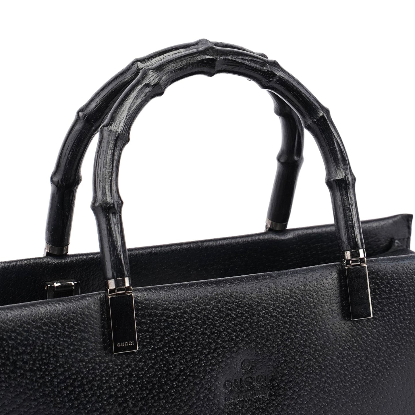 Black Leather Bamboo Tote Bag