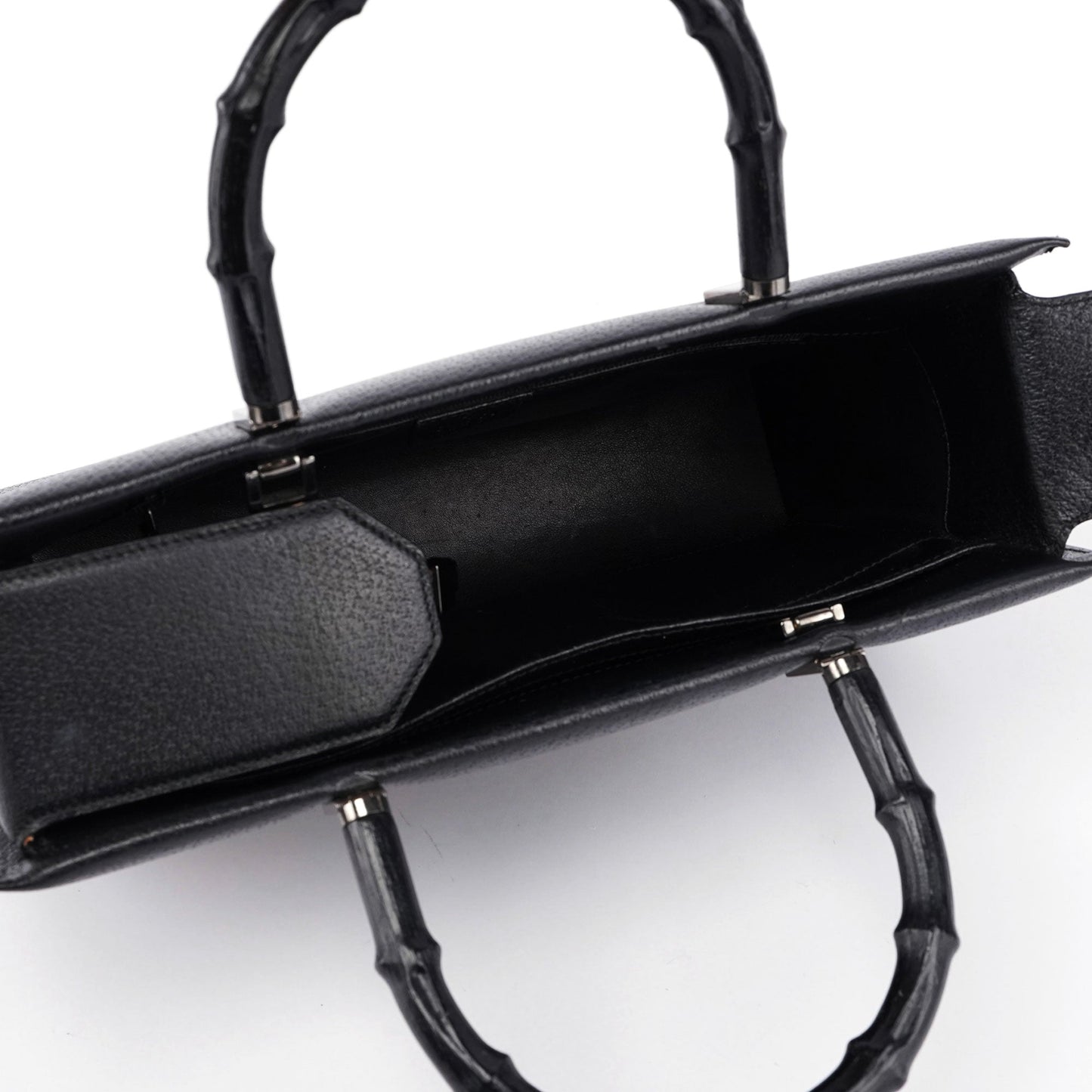 Black Leather Bamboo Tote Bag