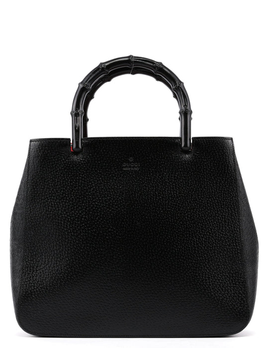 Black Leather Bamboo Tote Bag