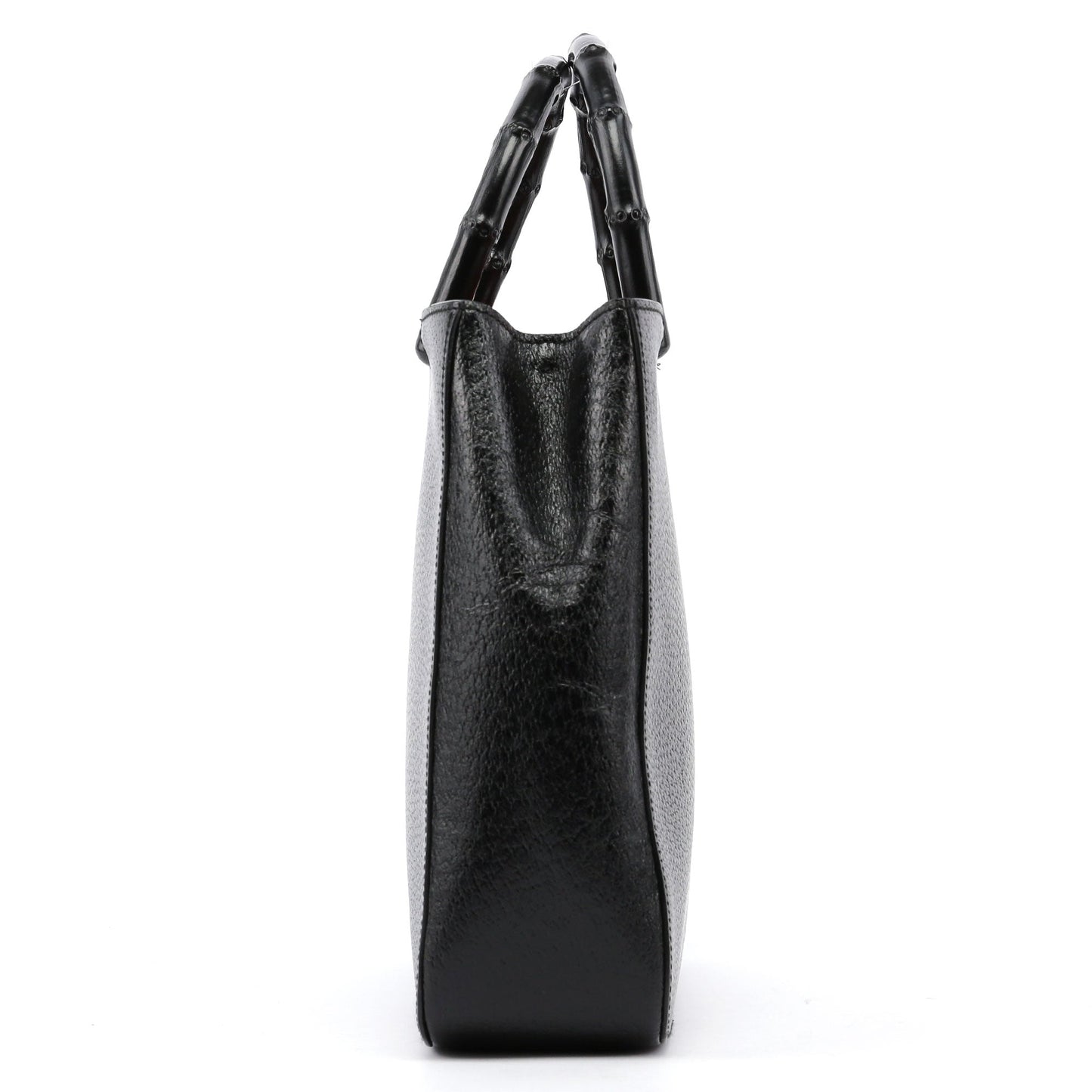 Black Leather Bamboo Tote Bag