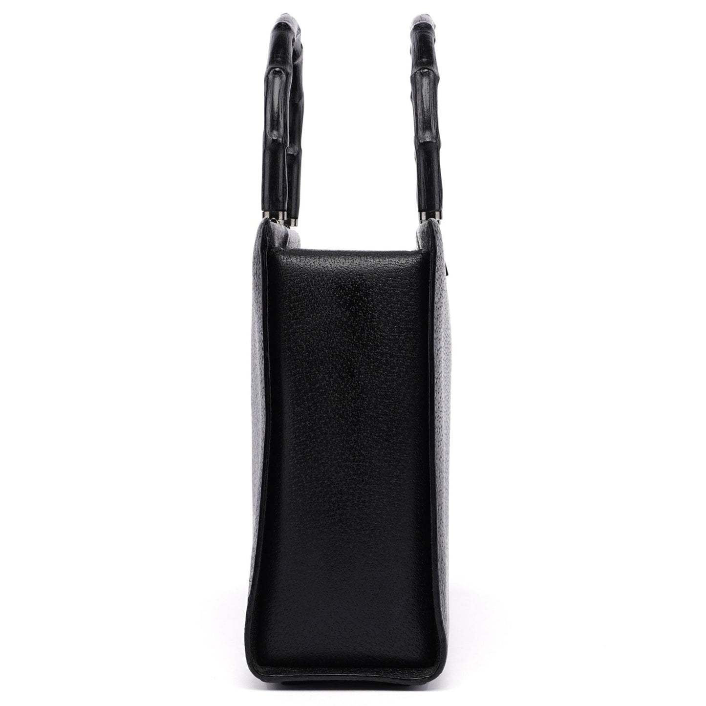 Black Leather Bamboo Tote Bag