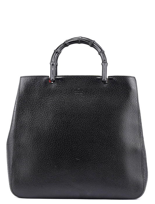 Black Leather Bamboo Tote Bag