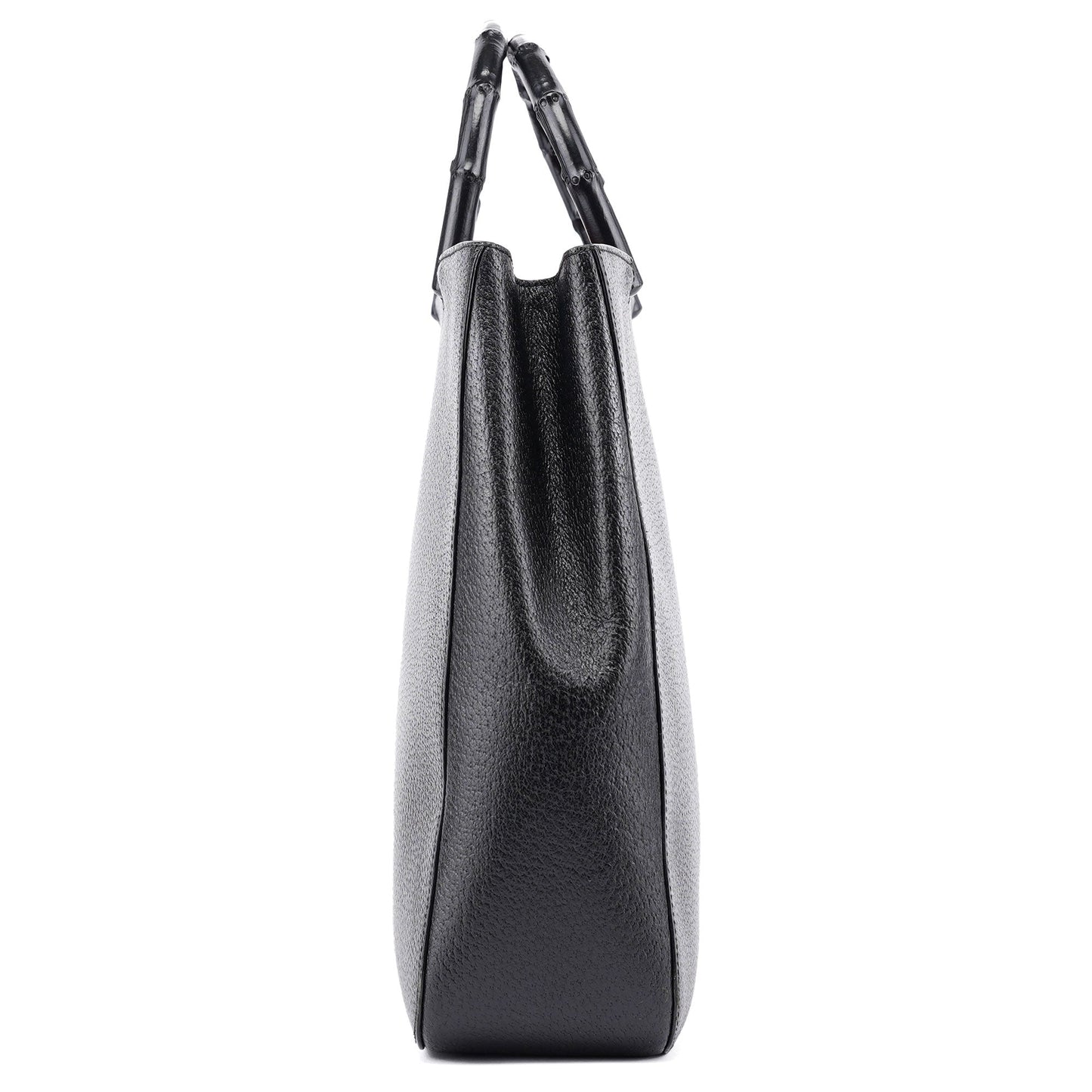 Black Leather Bamboo Tote Bag