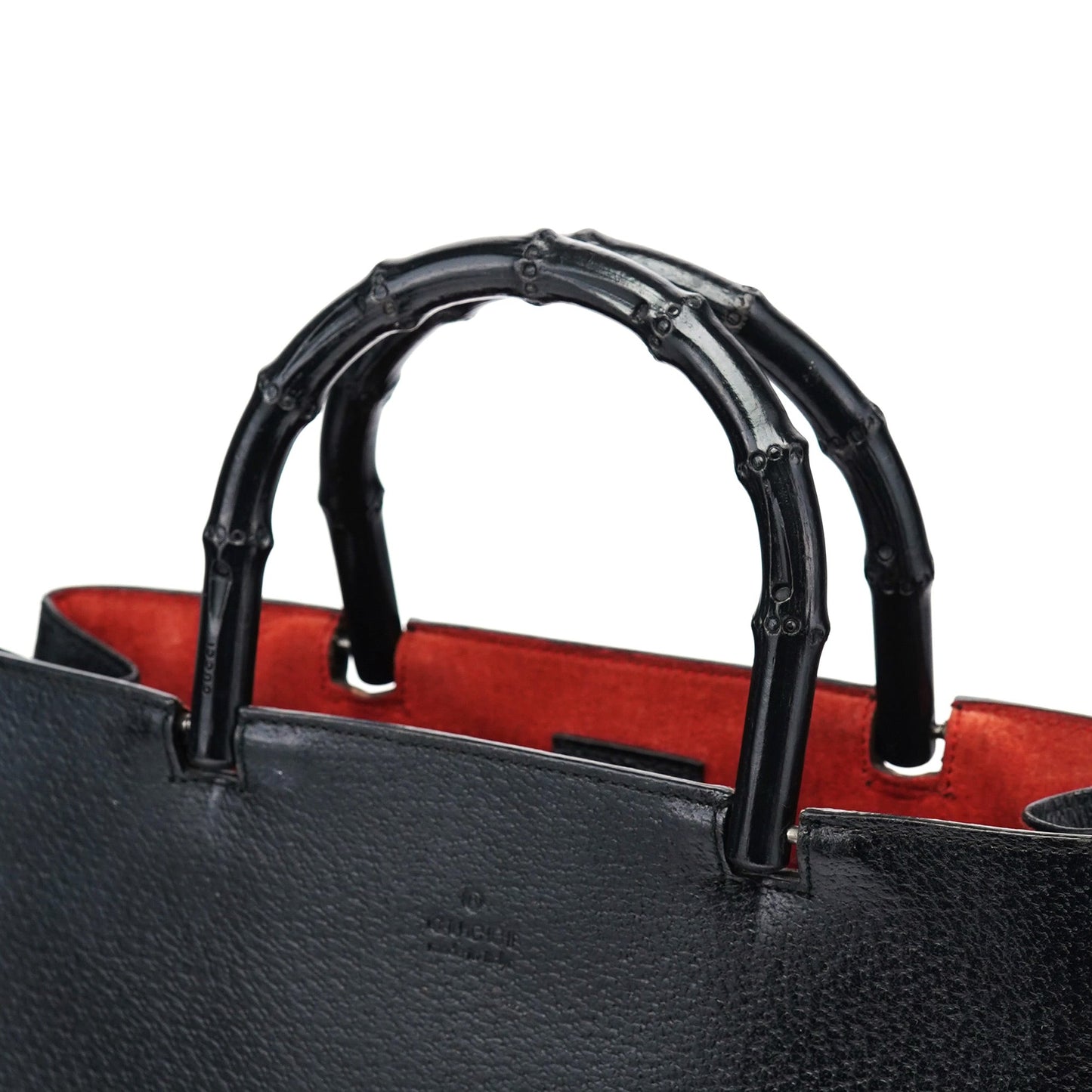 Black Leather Bamboo Tote Bag