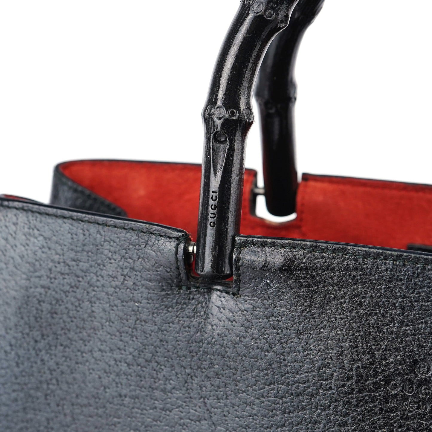 Black Leather Bamboo Tote Bag