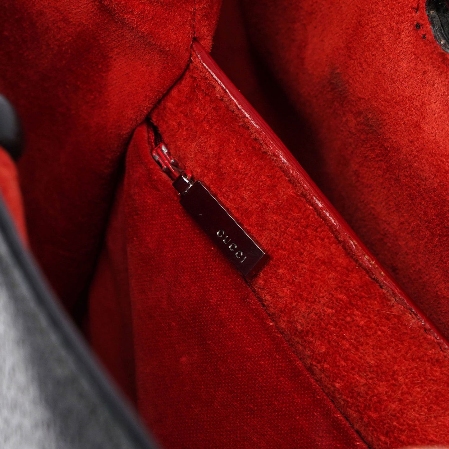 Black Leather Bamboo Tote Red Int