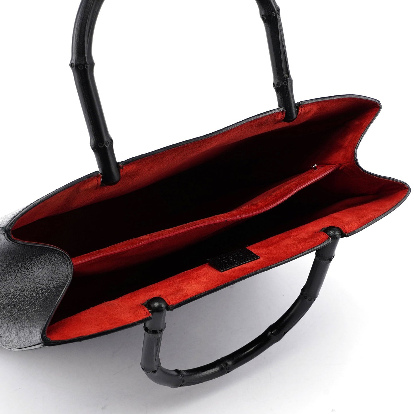 Black Leather Bamboo Tote Red Int