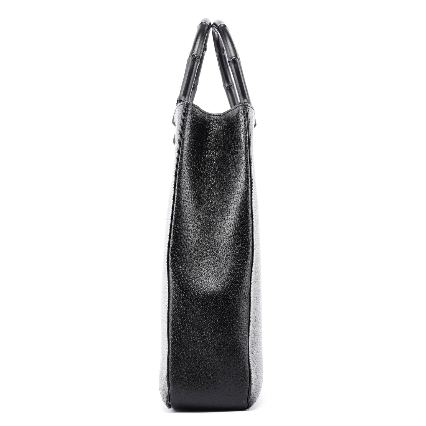 Black Leather Bamboo Tote Red Int