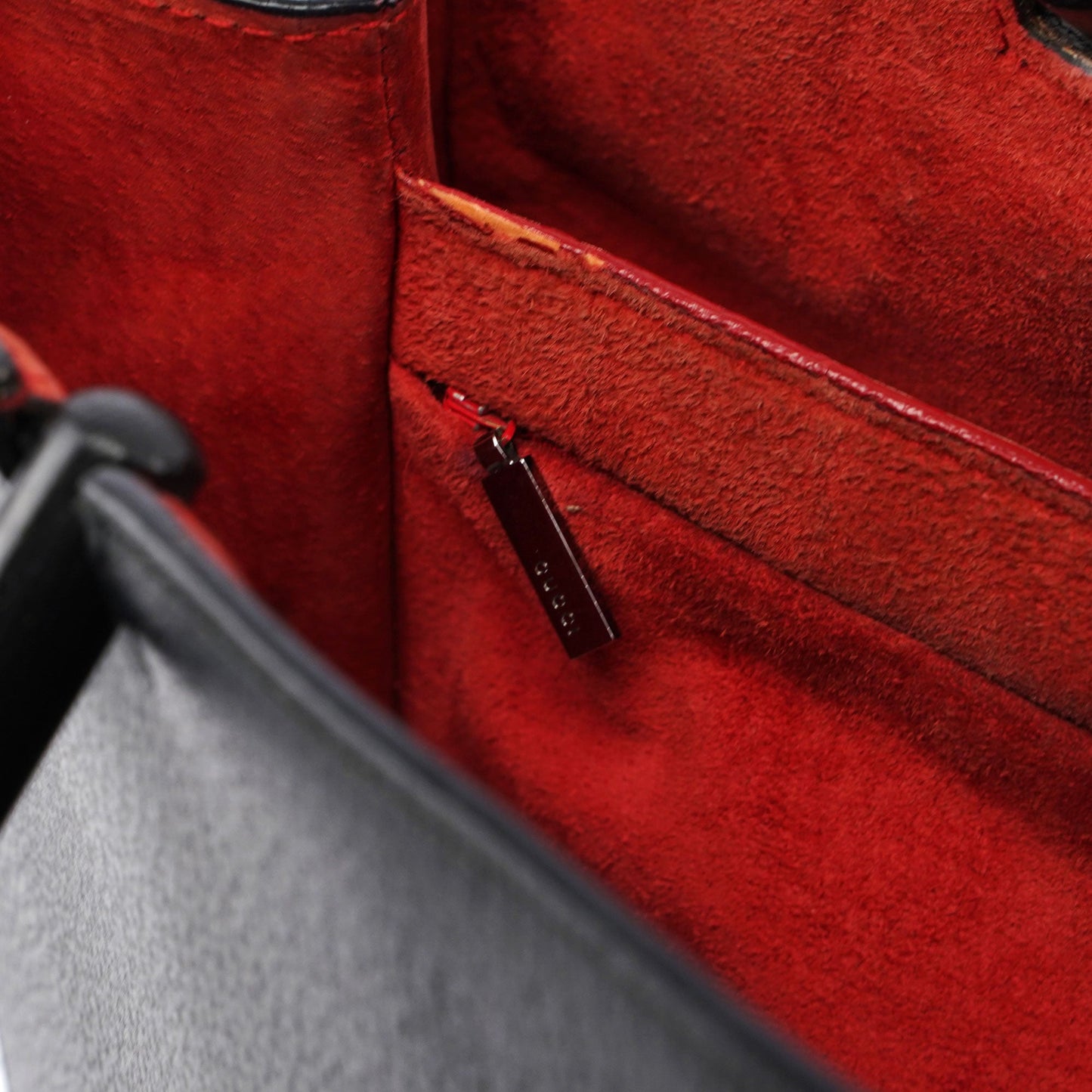 Black Leather Bamboo Tote Red Int