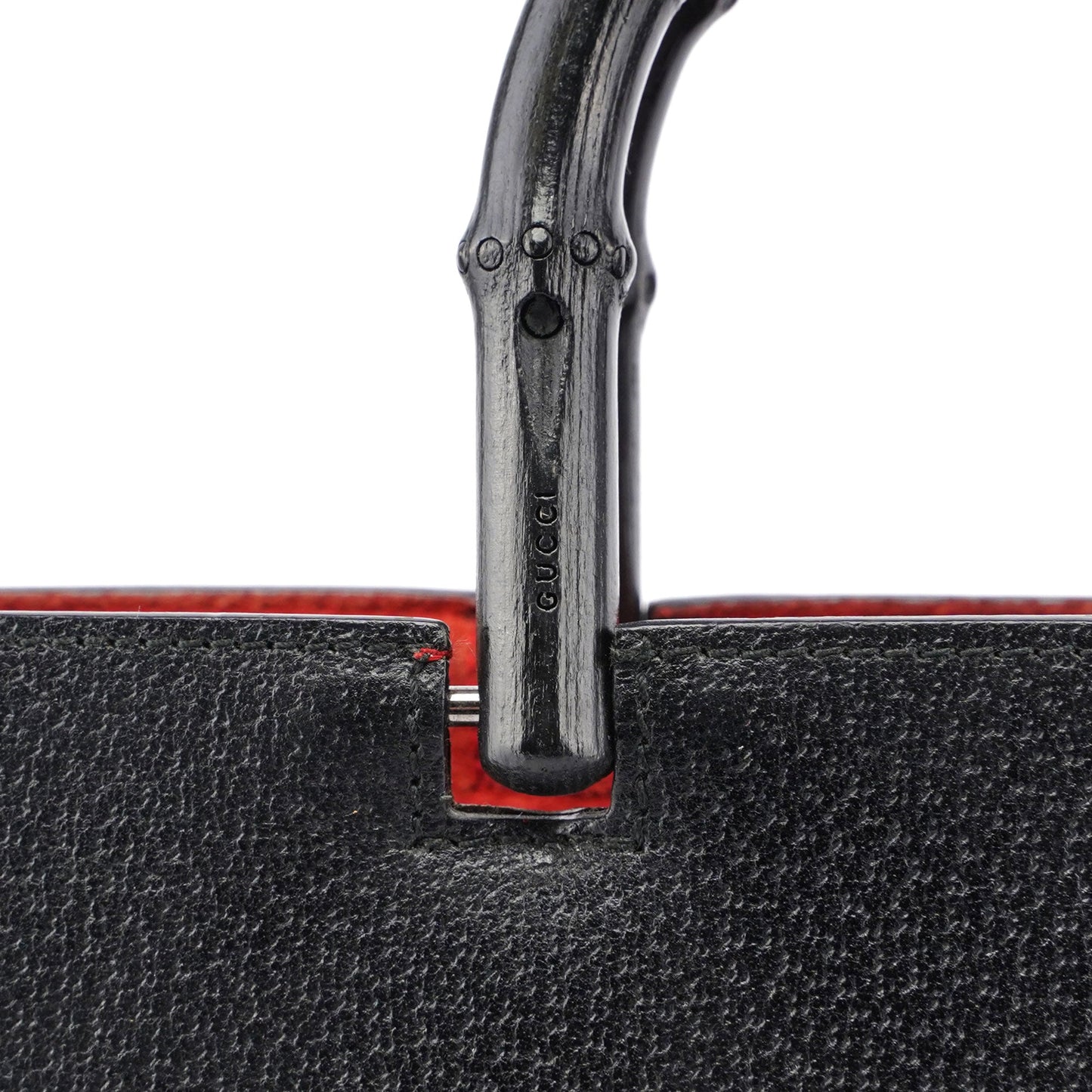 Black Leather Bamboo Tote Red Int