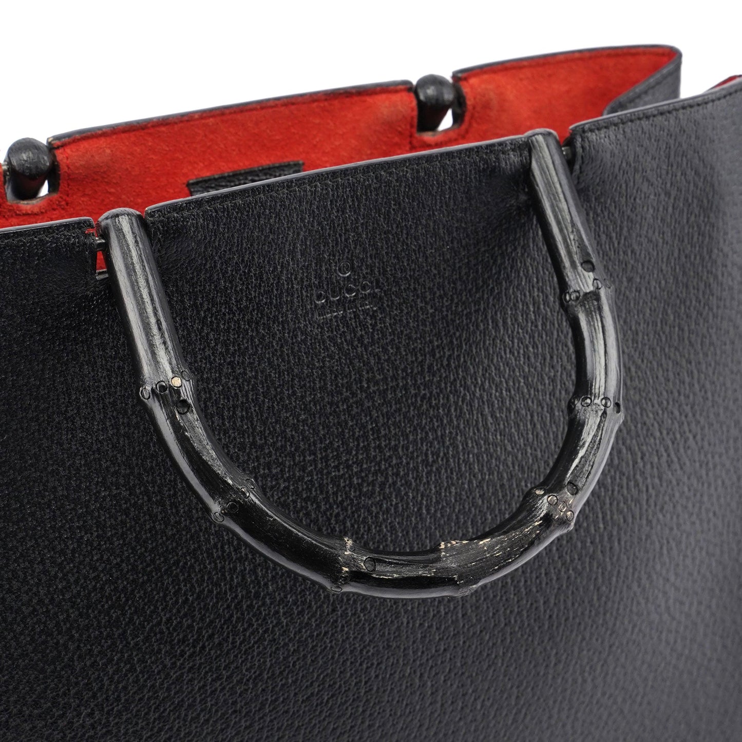 Black Leather Bamboo Tote Red Int
