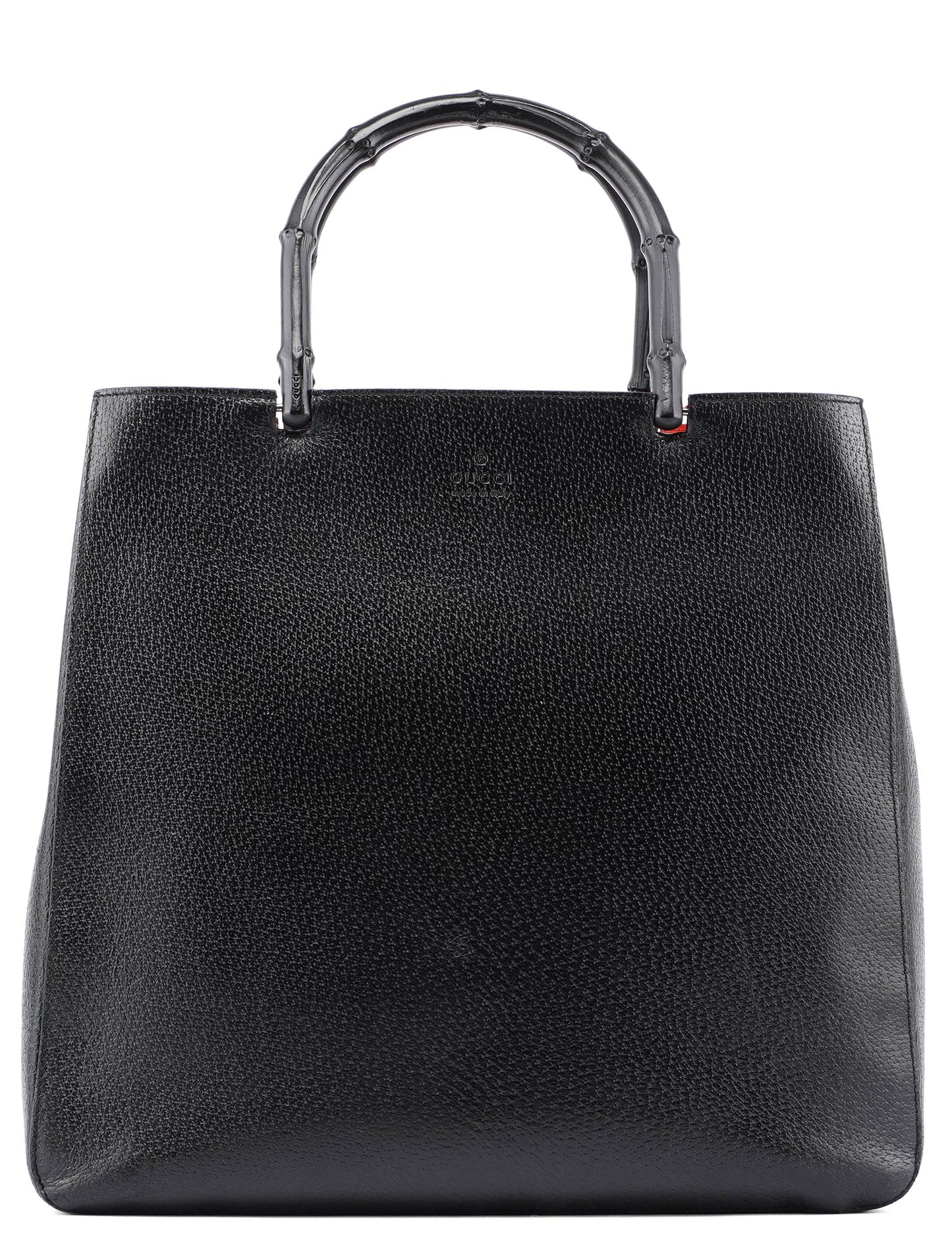 Black Leather Bamboo Tote Red Int