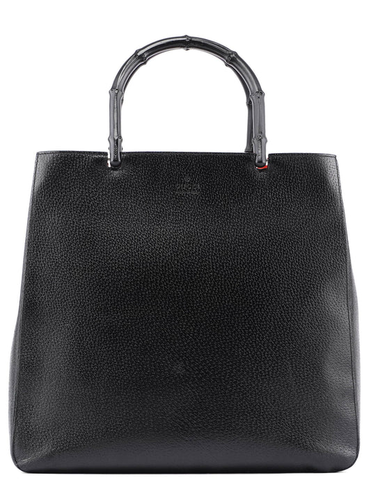 Black Leather Bamboo Tote Red Int