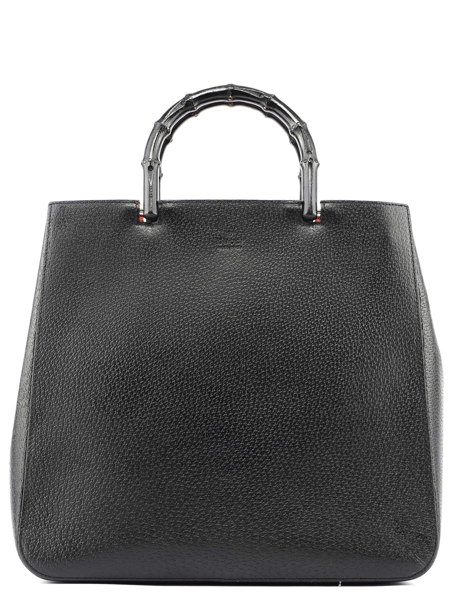 Black Leather Bamboo Tote Red Int