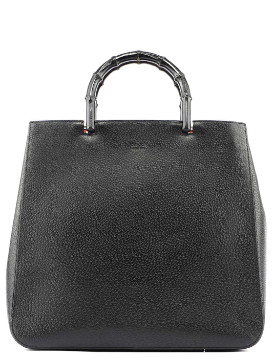 Black Leather Bamboo Tote Red Int