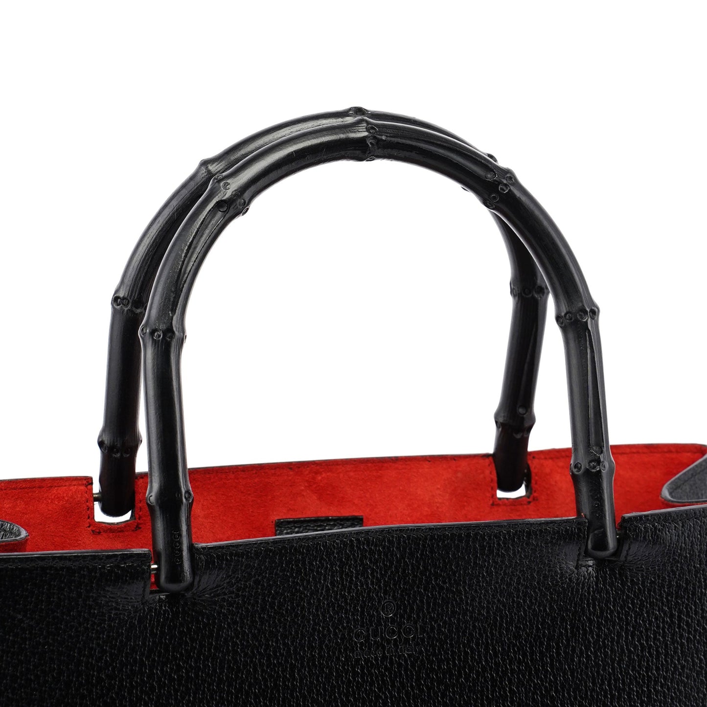 Black Leather Bamboo Tote Red Int