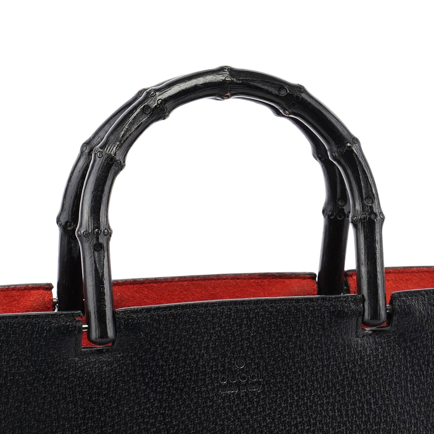 Black Leather Bamboo Tote Red Int