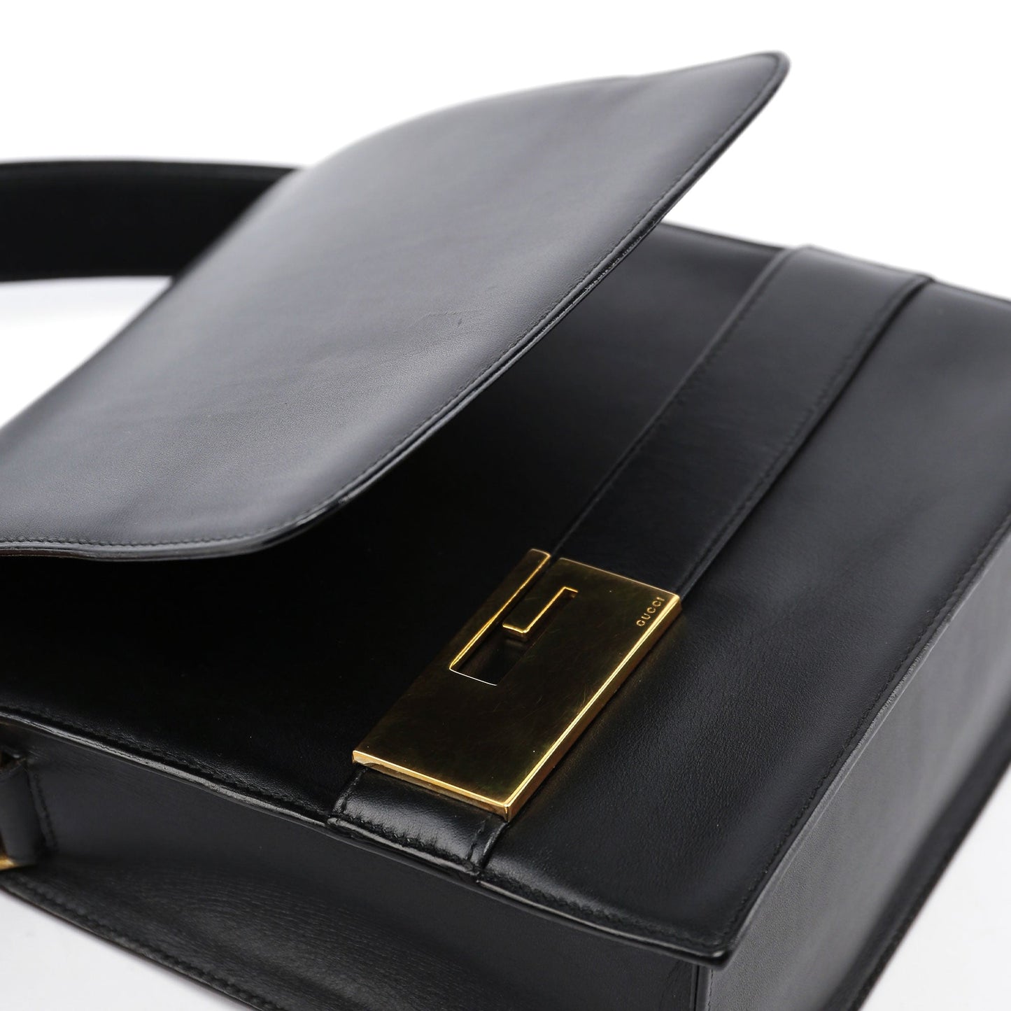 Black Leather Gold G Shoulder Bag