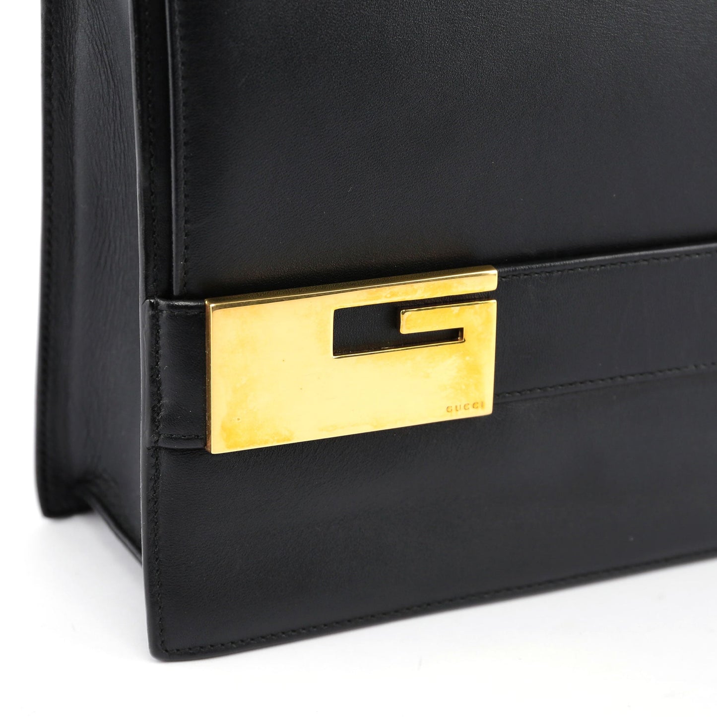 Black Leather Gold G Shoulder Bag
